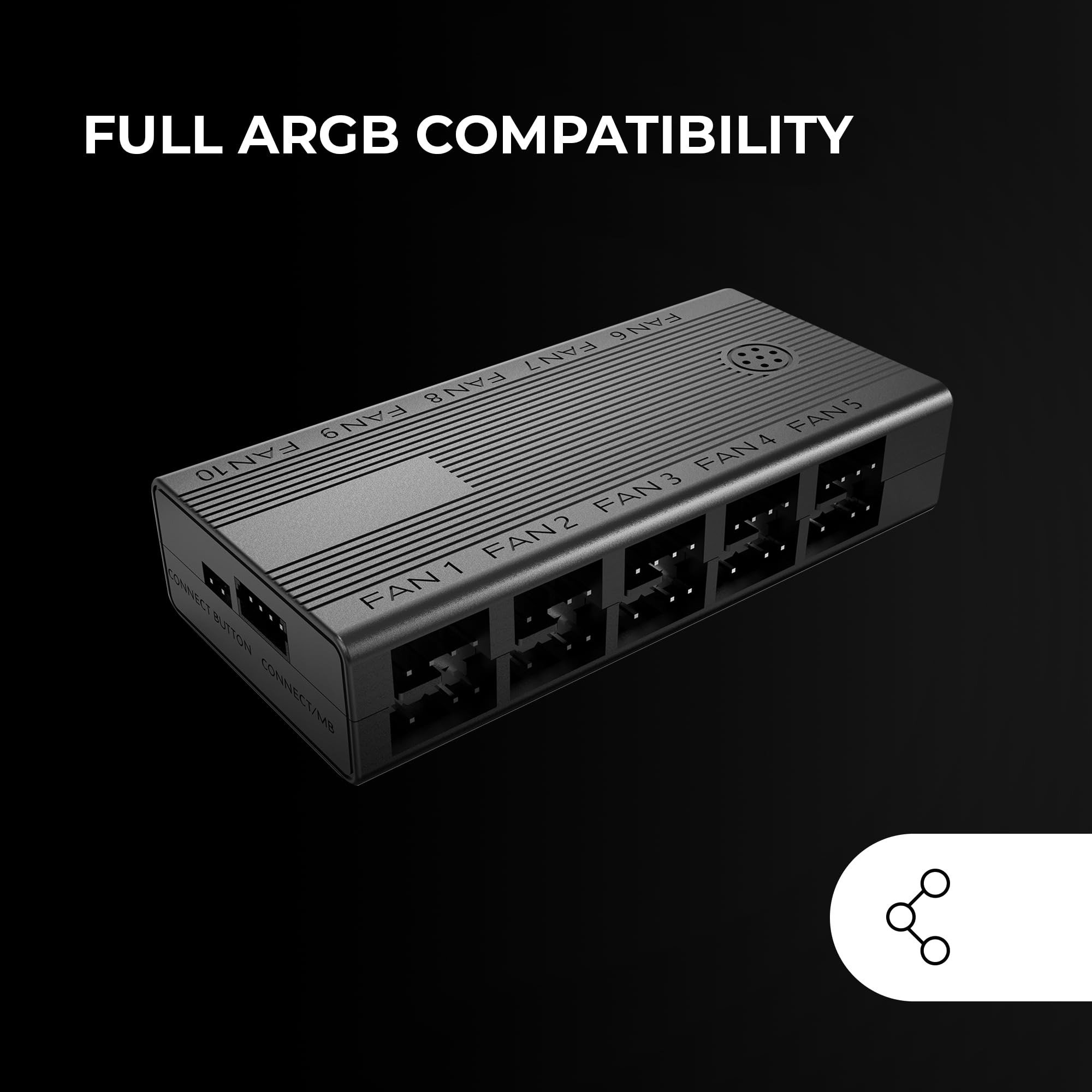 Mars Gaming MF-HUB, Hub di Controllo Ventole PWM, Controller di Velocità fino a 10x Ventole e Illuminazione ARGB fino a 10x Dispositivi, Telecomando, Compatibilità Totale ARGB, Nero