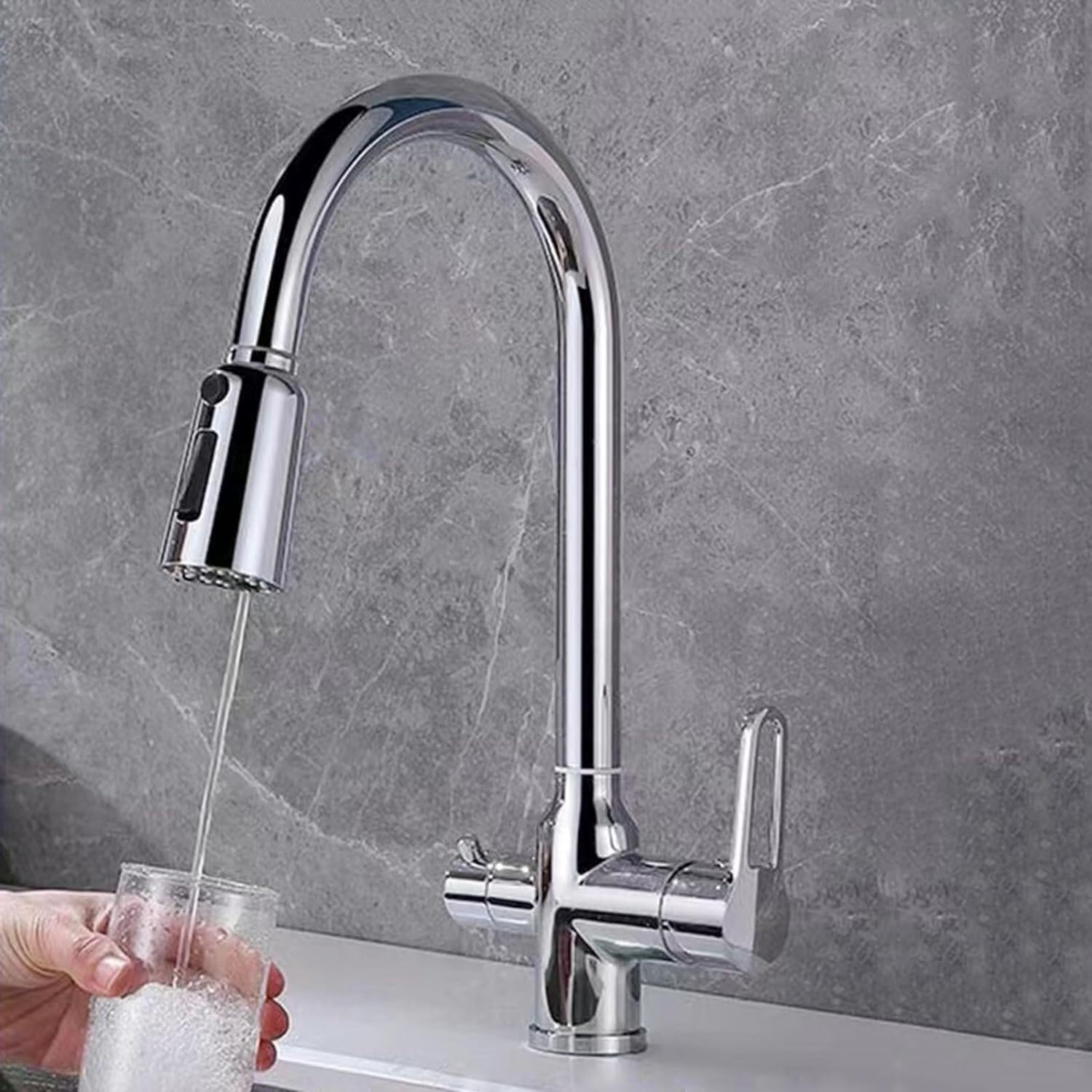 Grifo de cocina con spray de 3 funciones y rotación de 360 grados monomando 7