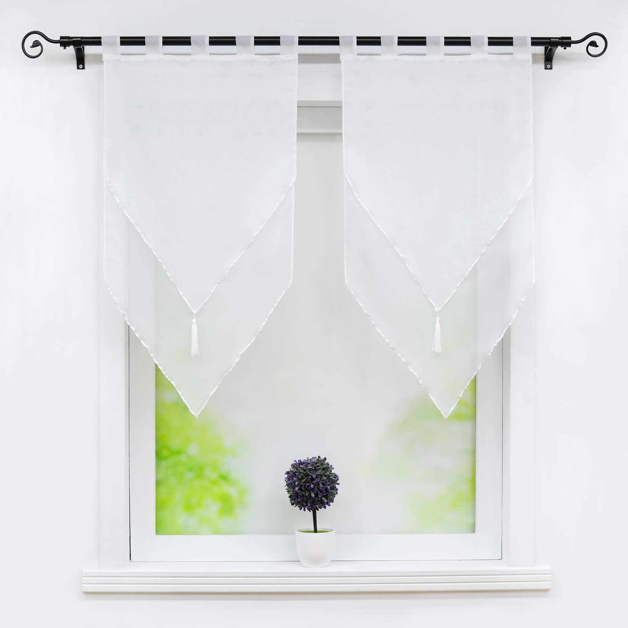 Tende Velo Douceur D'Intérieur - 2 Pezzi 45x90cm, Bianco, Poliestere, Passanti Con Fiocco - Foto 4