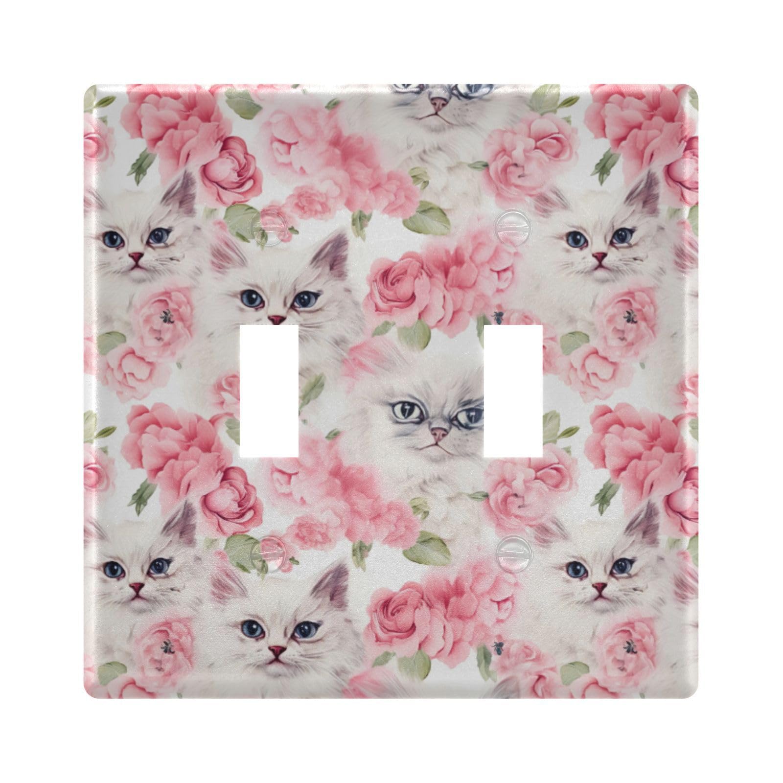UMIRIKO Cute Cat Pink Flower Light Switch Cover Plate Covers Decorative Double Toggle Home Decor 202a8521