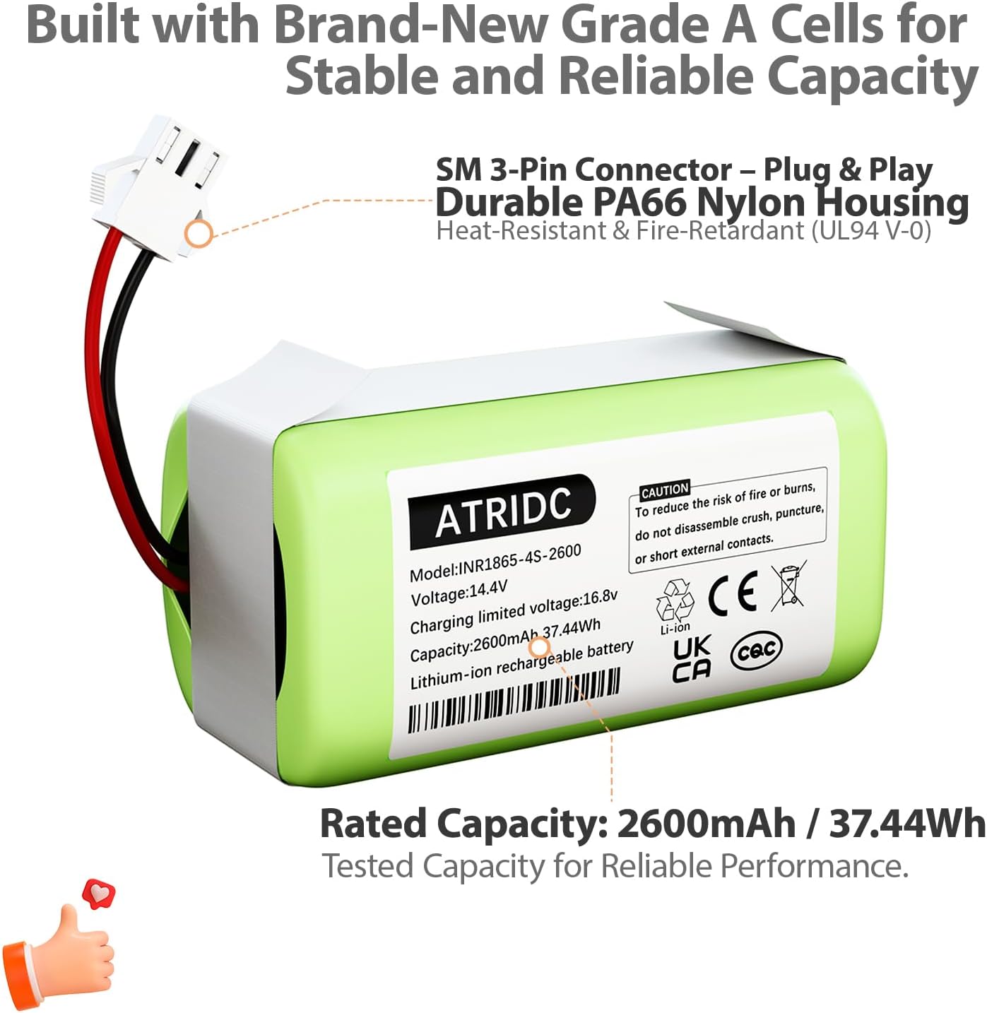 Replacement Battery Compatible with eufy RoboVac 11S Battery 11C 11SPlus 11S MAX 12 15C 15C MAX 15T 25C 30C 35C G10 Hybrid G30 Edge R500 R450 and EcovacsDeebot N79 N79S N95 DN622 661(14.4V 2600mAh)