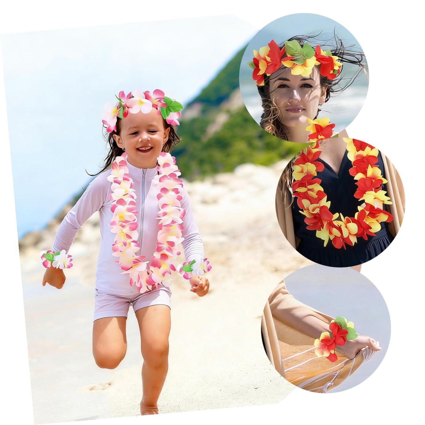 PartyKindom 1 Set Kit Completo con Ghirlande Cerchietti e Bracciali per Feste Estive e Tematiche con Fiori Colorati per e Spiaggia