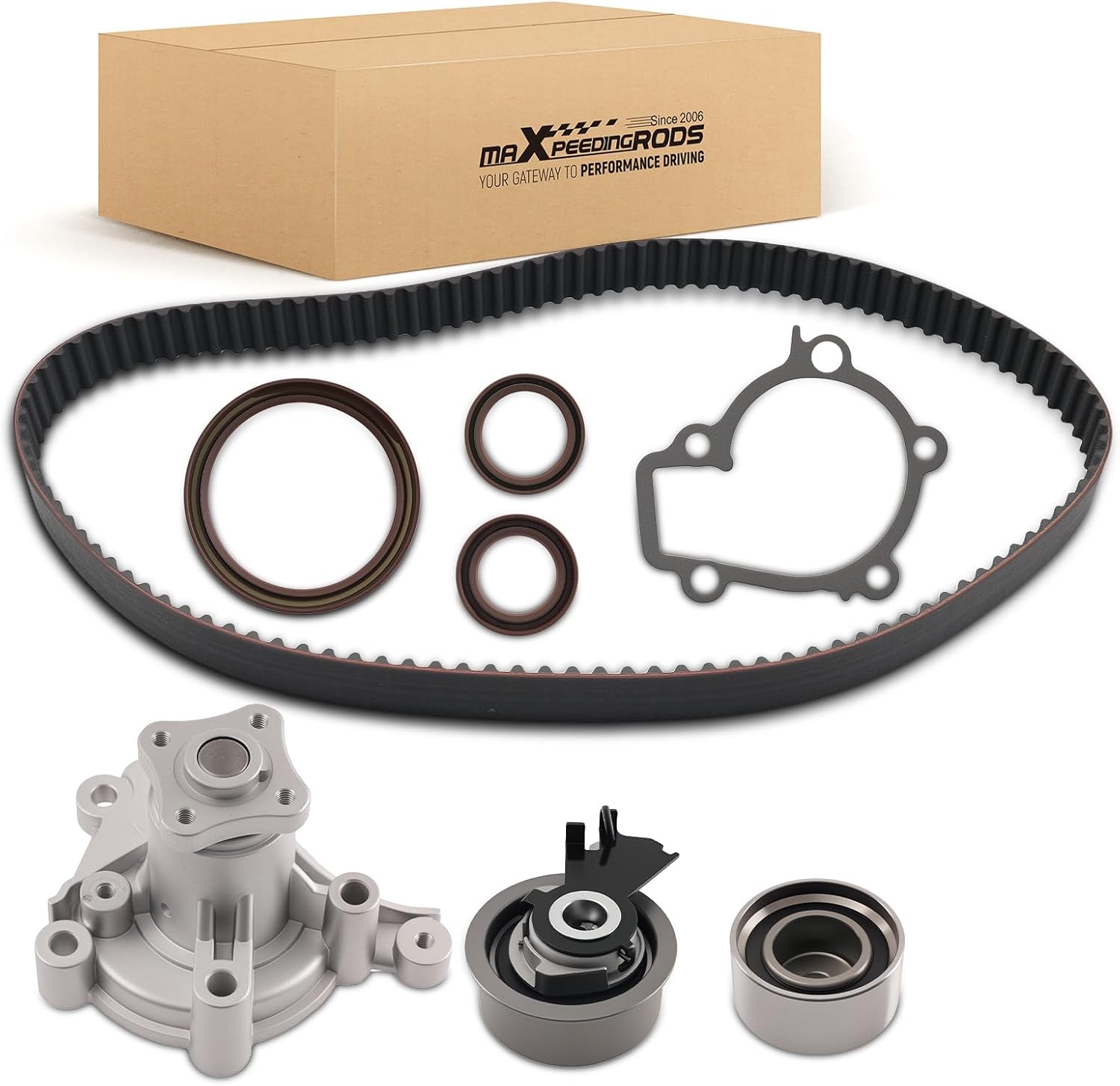 maXpeedingrods Engine Timing Belt Kit Water Pump W/Tensioner for Hyundai Elantra 2007-2010 Tucson 2005-2009 Kia Spectra/Spectra5 2007-2009 Soul 2010 2.0L TCKWP284A