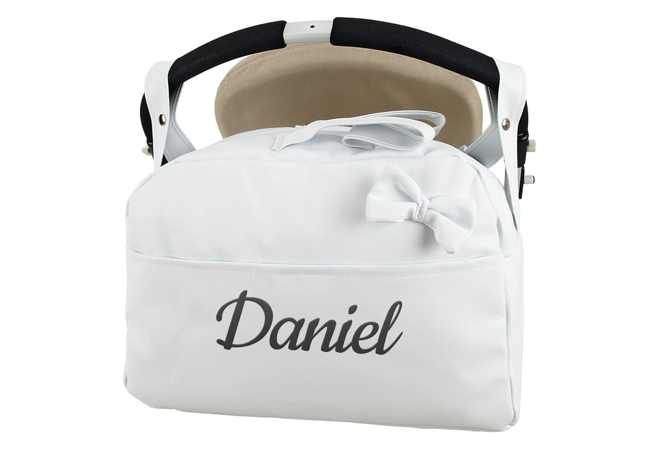 Danielstore Bolso Carro Bebe Personalizado Acolchado con Nombre Bordado. Color Blanco roto
