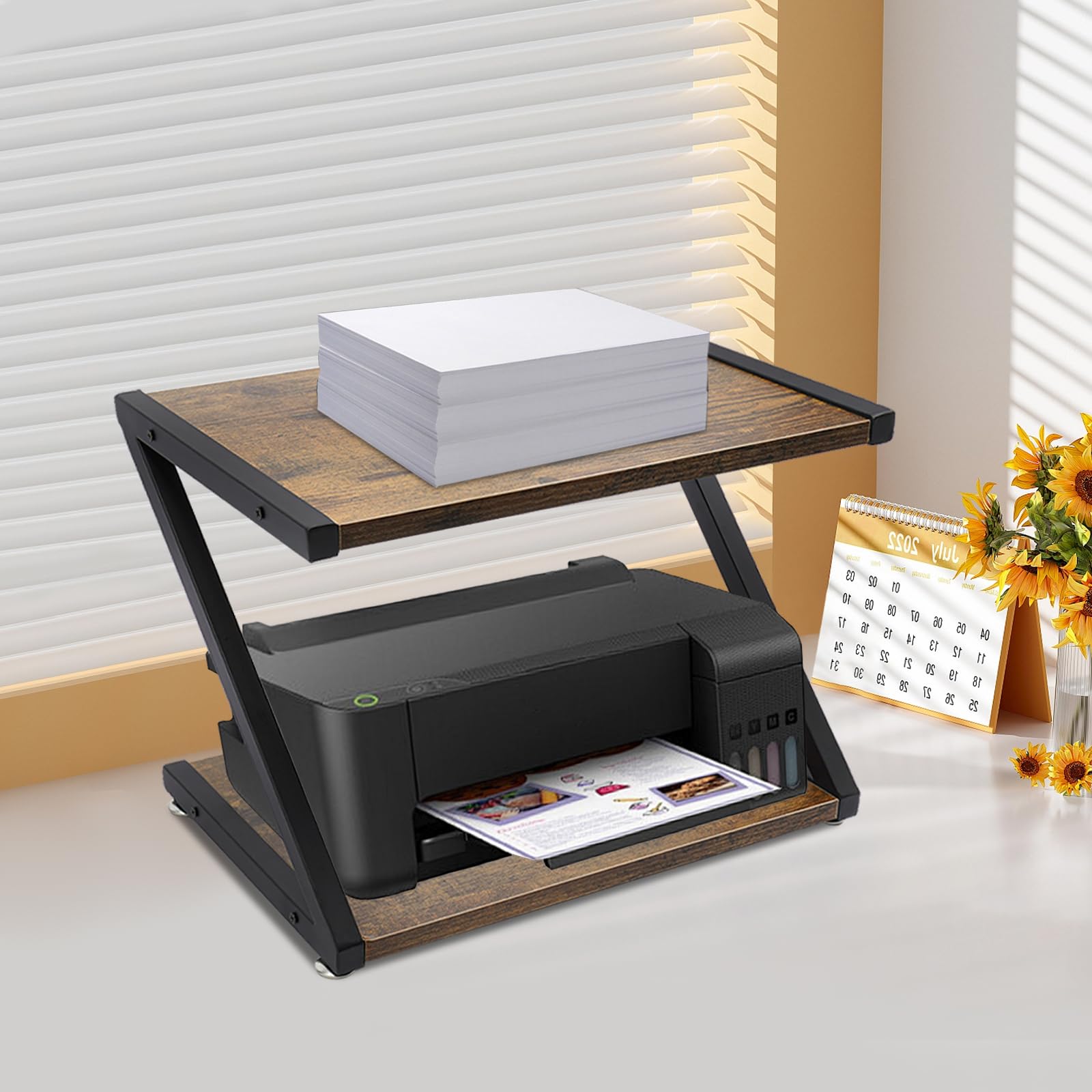 Supporto per stampante a 2 livelli, supporto per stampante da desktop, multiuso, organizer da scrivania, supporto per stampante, piccolo supporto per scanner