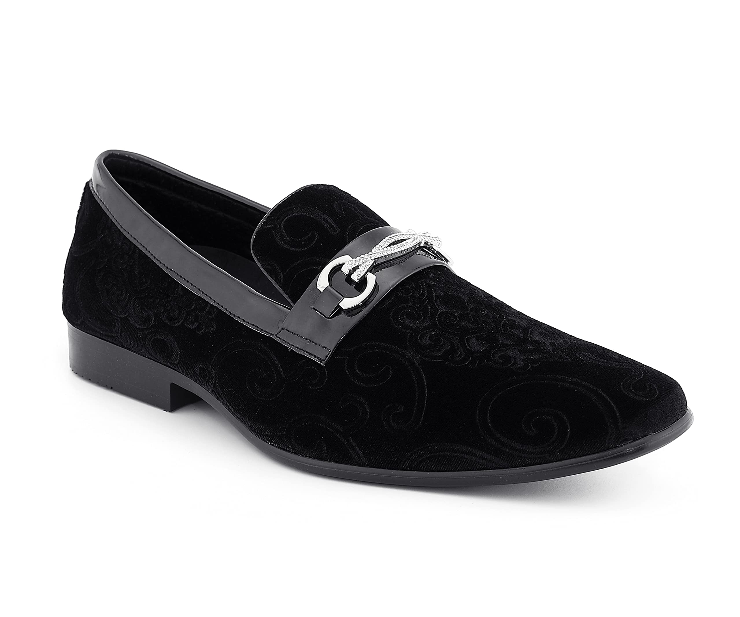 Amali King - Men's Slippers - Mens Loafers - Designer Shoes for Men - Tuxedo Shoes - Velvet Loafers Men - Embossed Paisley Pattern, Satin Band and