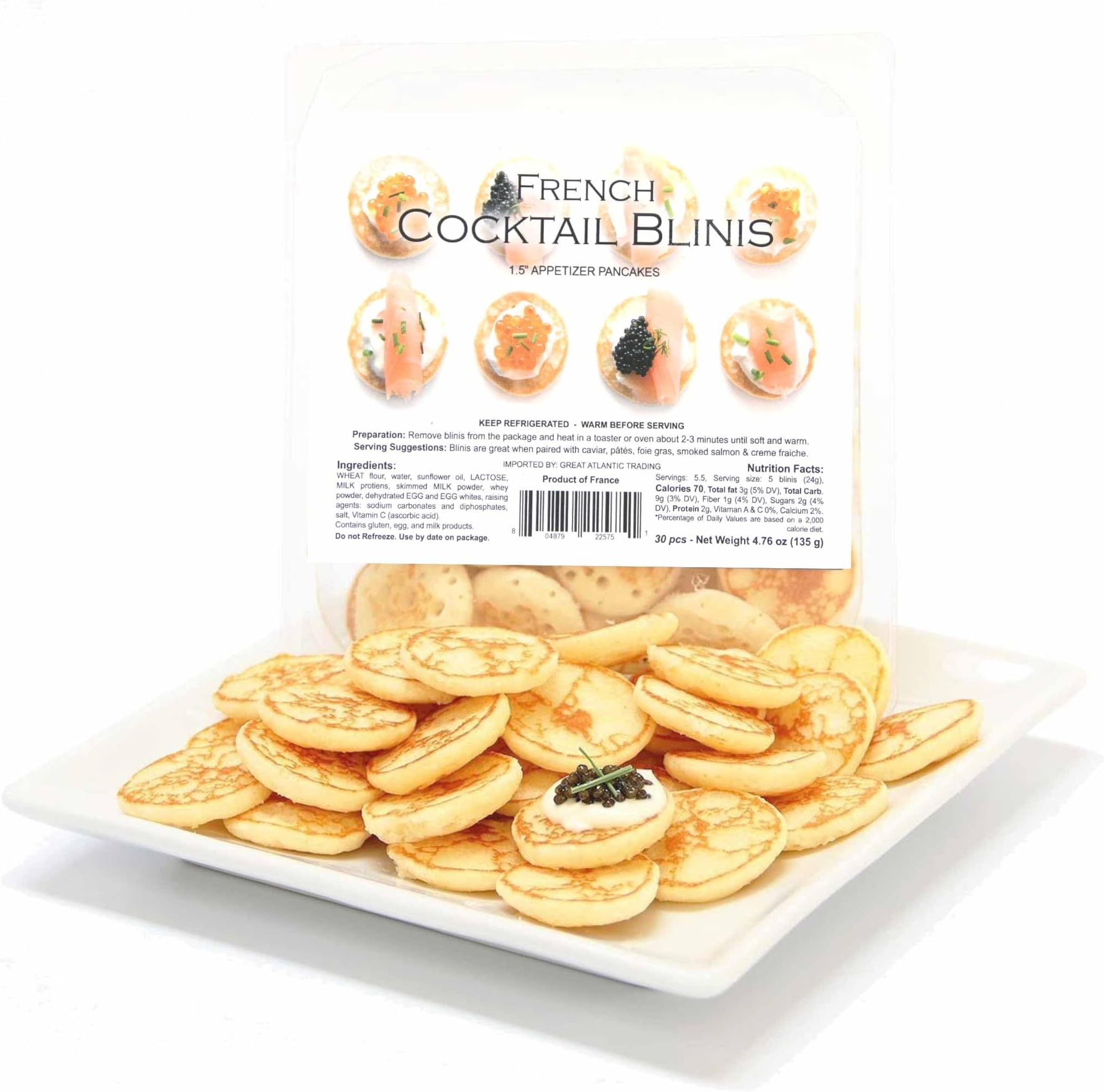 French Cocktail Blinis for Caviar - Frozen Appetizer Pancakes for Specialty Foods - 1.25 inch / 30 per pack (4.76 ounce (136 grams))