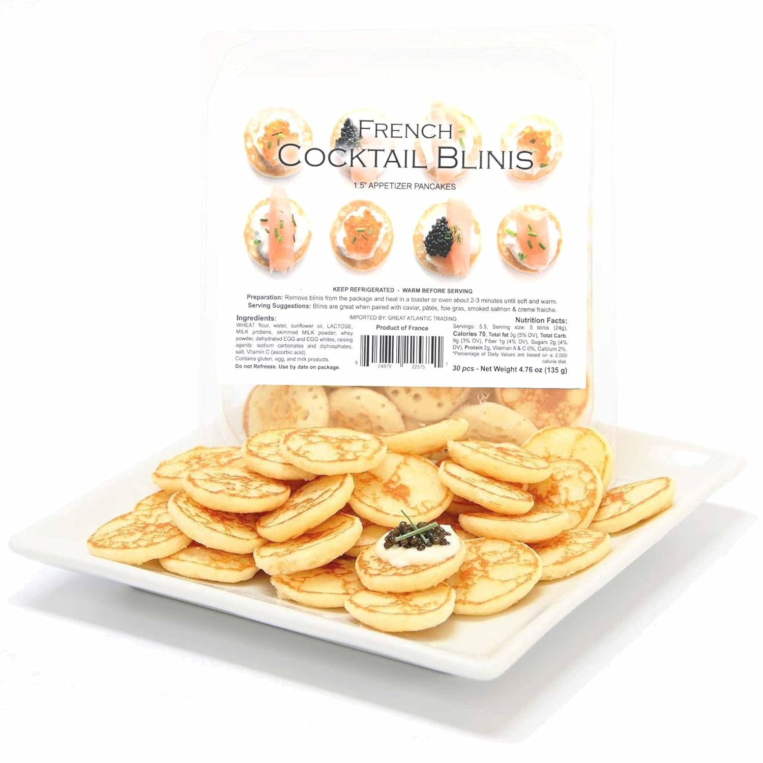 Francesa Cocktail Blinis – Pancakes para alimentos especiales – 125 pulgadas  30 por paquete 476 oz 136 gramos