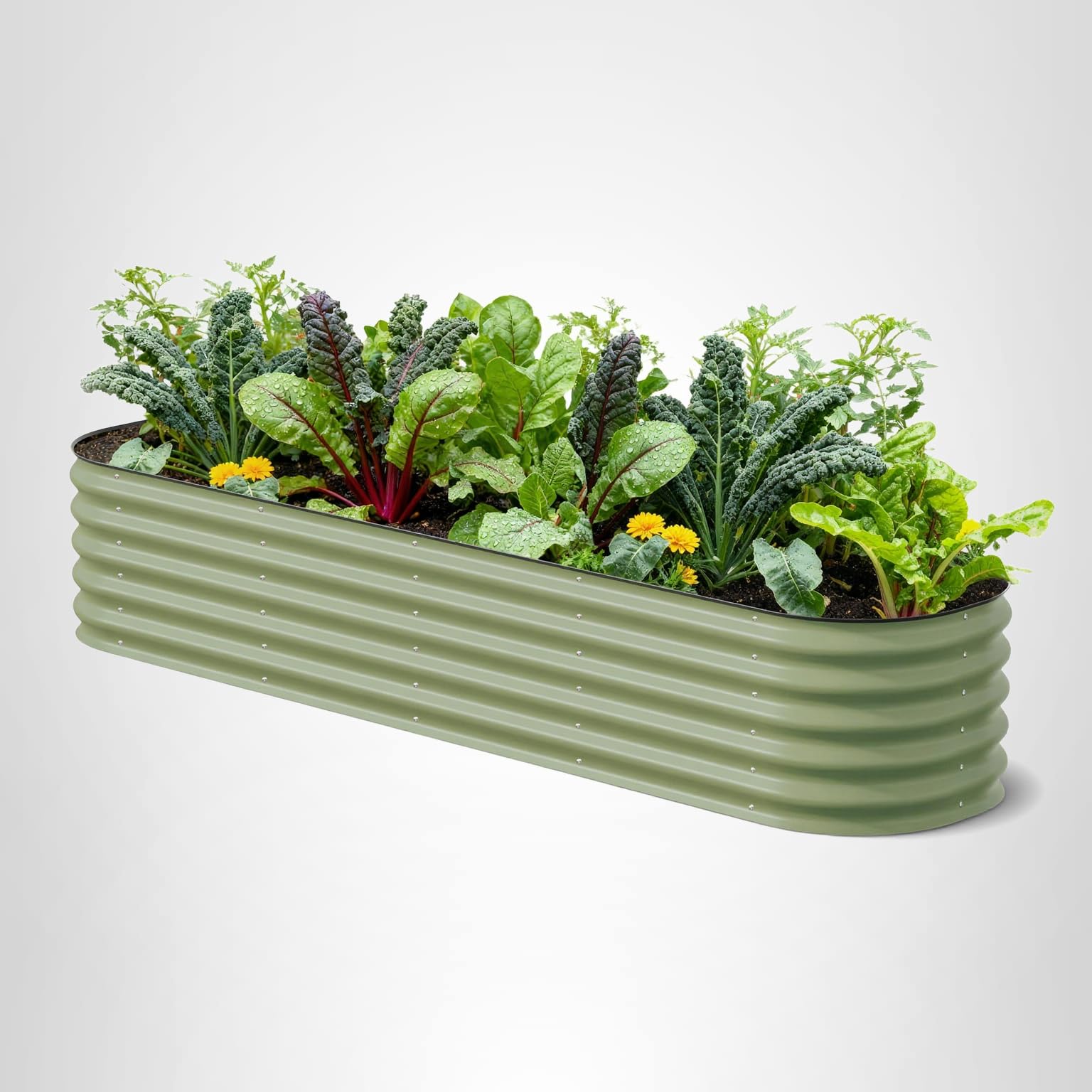 Vego garden Raised Garden Bed Kits, 17" Tall 9 in 1 8ft X 2ft Metal Raised Planter Bed for Vegetables Flowers Ground Planter Box-Olive Green: 17“ Tall British Green