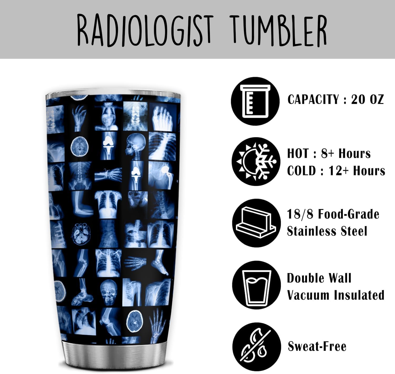 4LIEUBASMI Radiology Assistant Radiologist Rad Tech 20 Oz Tumbler, Xray Gift Bulk, Radiology Tech Gifts, Xray Gifts For Women Coffee Mugs, SS Medical Tech Assistant Mug, Gift for RDMS - Image 4