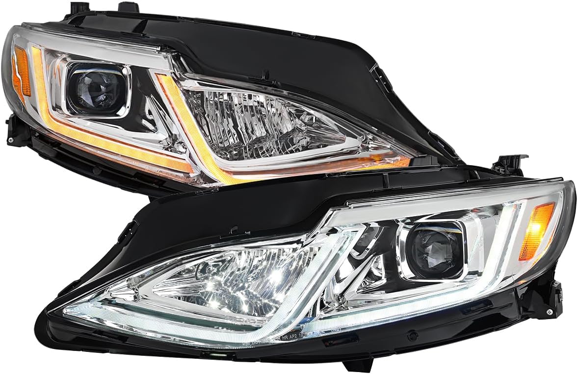 SPEC-D TUNING LED Chrome Projector Headlights w/Switchback Sequential Turn Signals and Startup Animation Compatible with 2019-2024 Chevy Malibu, Left + Right Pair Headlamps Assembly