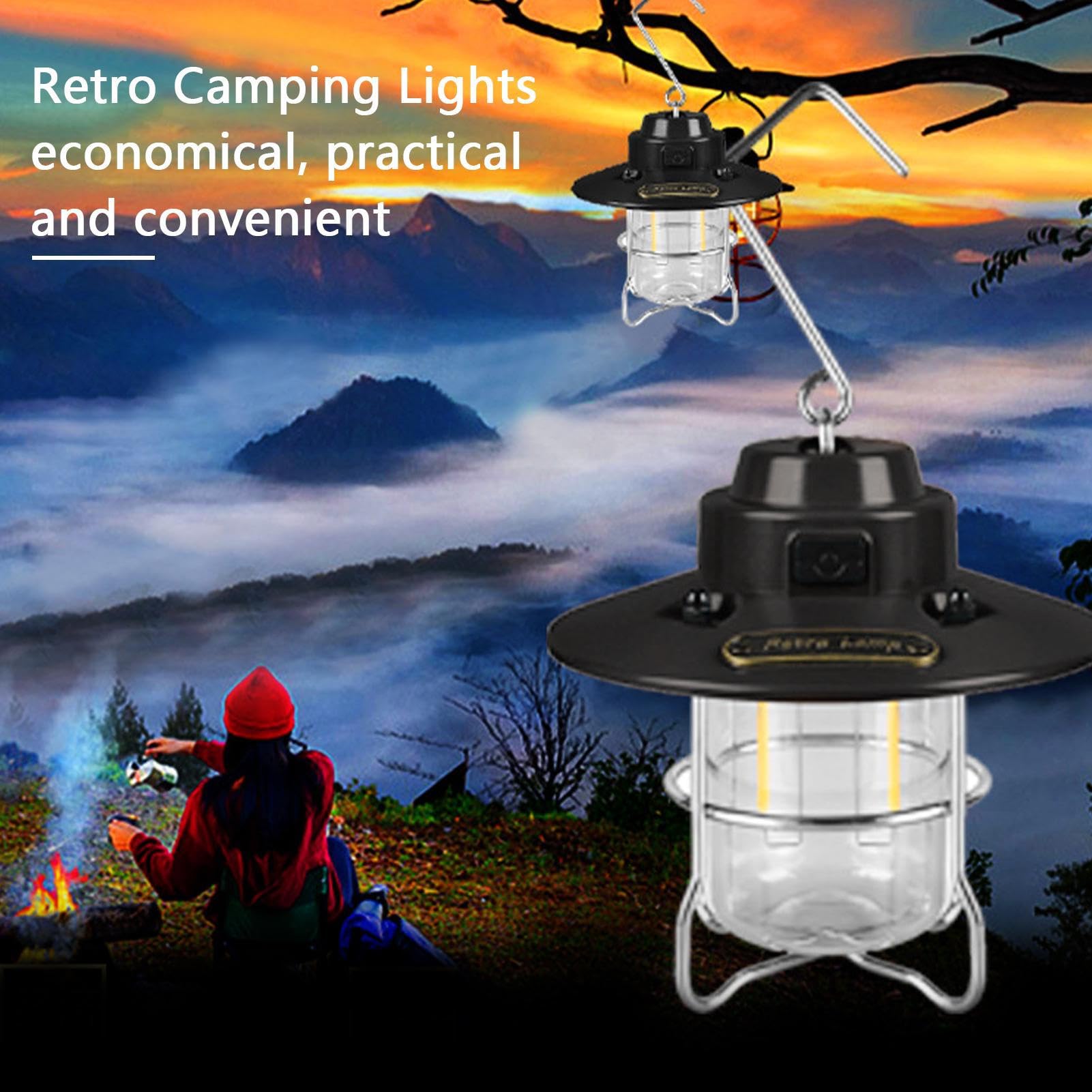 2 x Camping-Taschenlampe, Campinglampe mit LED-Ladung, Outdoor | Taschenlampe, Retro-Taschenlampe, wiederaufladbar, für Camping und Wandern im Freien