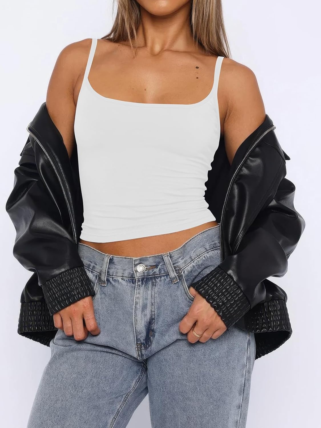 Women's Tank Tops Sexy Slim Fit Spaghetti Strap Tank Top Cute Summer Square Neck Workout Camisole Tops - Image 5