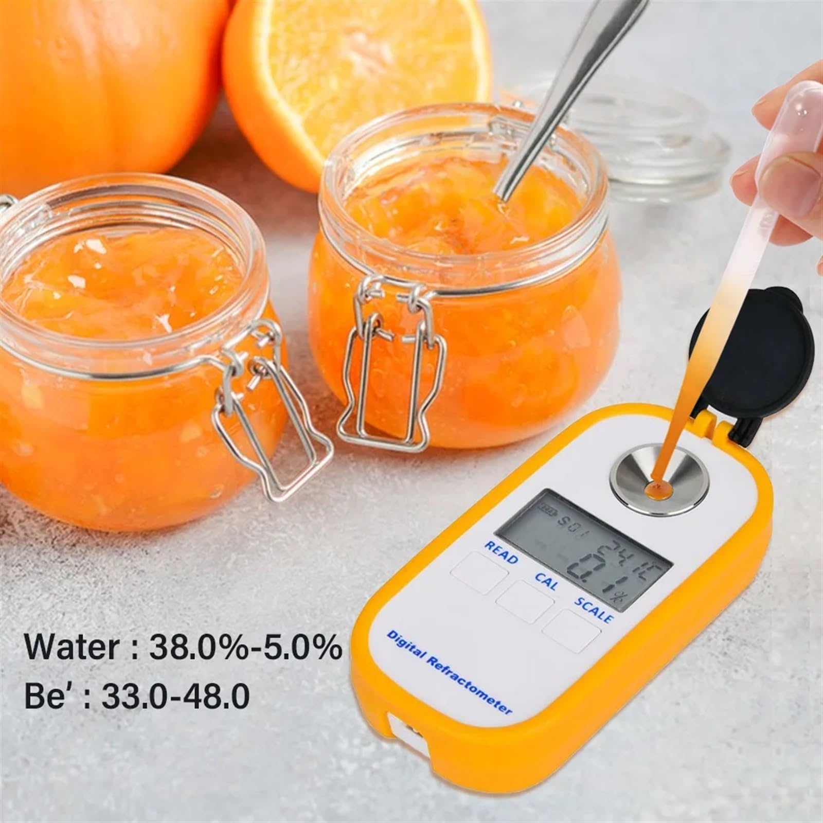 Refraktometer, 3-in-1 Digitaler Honigrefraktometer 0-90% Brix 5,0% ~ 38,0% Feuchtigkeit 33,0~48,0 Baume Ahornsirup Melasse Malz Imkereibedarf