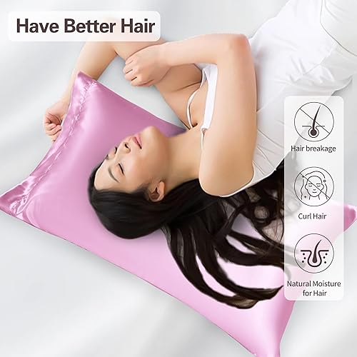 Vista 11 de Fundas de almohada de seda satinada para piel y cabello, juego de 2 fundas de almohada de satén para mujer con cierre de sobre, fundas de almohada