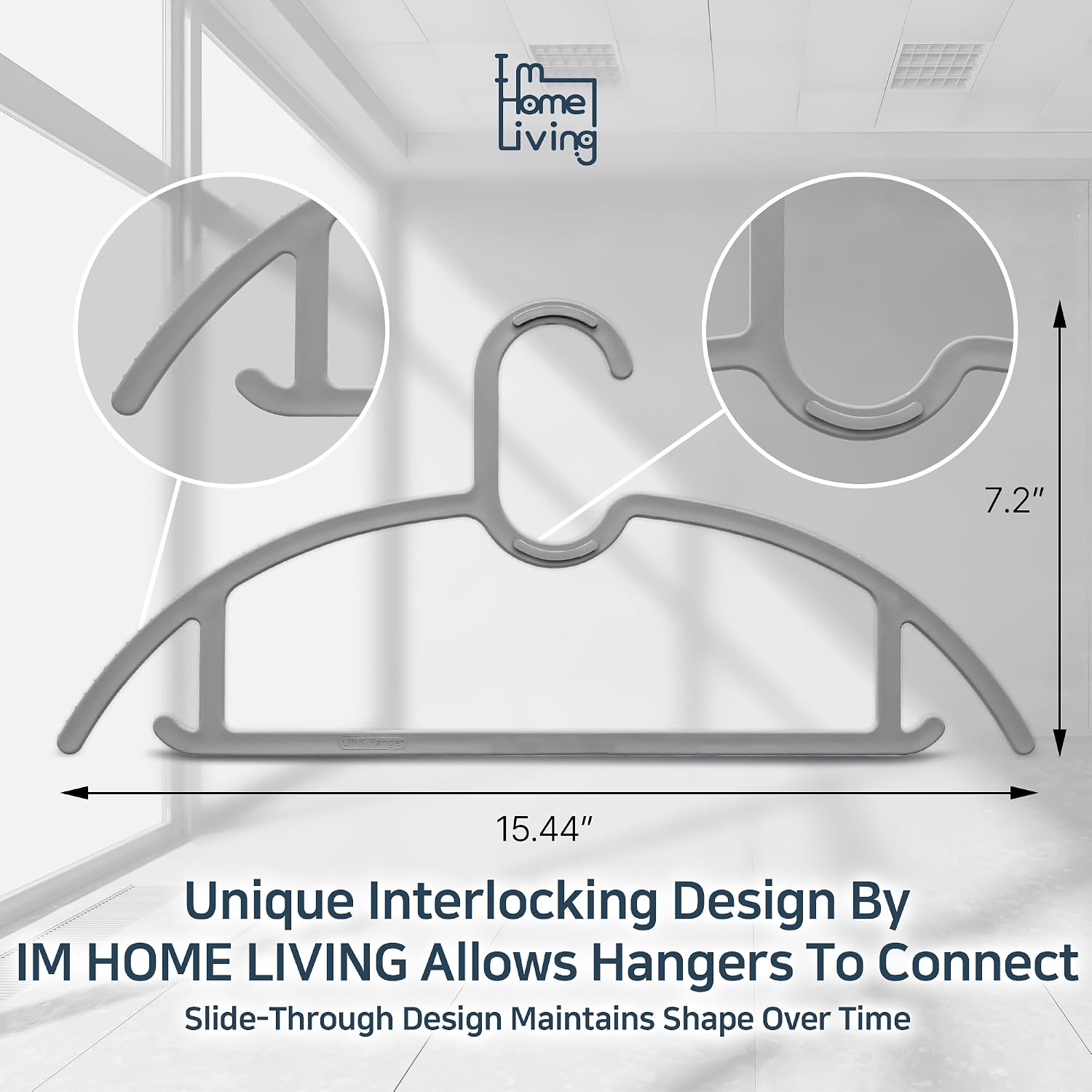 15" Compact Slim & Slimlink Interlocking Clothes Hangers, Space-Saving Lightweight Plastic Hangers for Small Closets, Dorms, Apartments, Travel, RVs & Petite Clothing (Gray, 50)