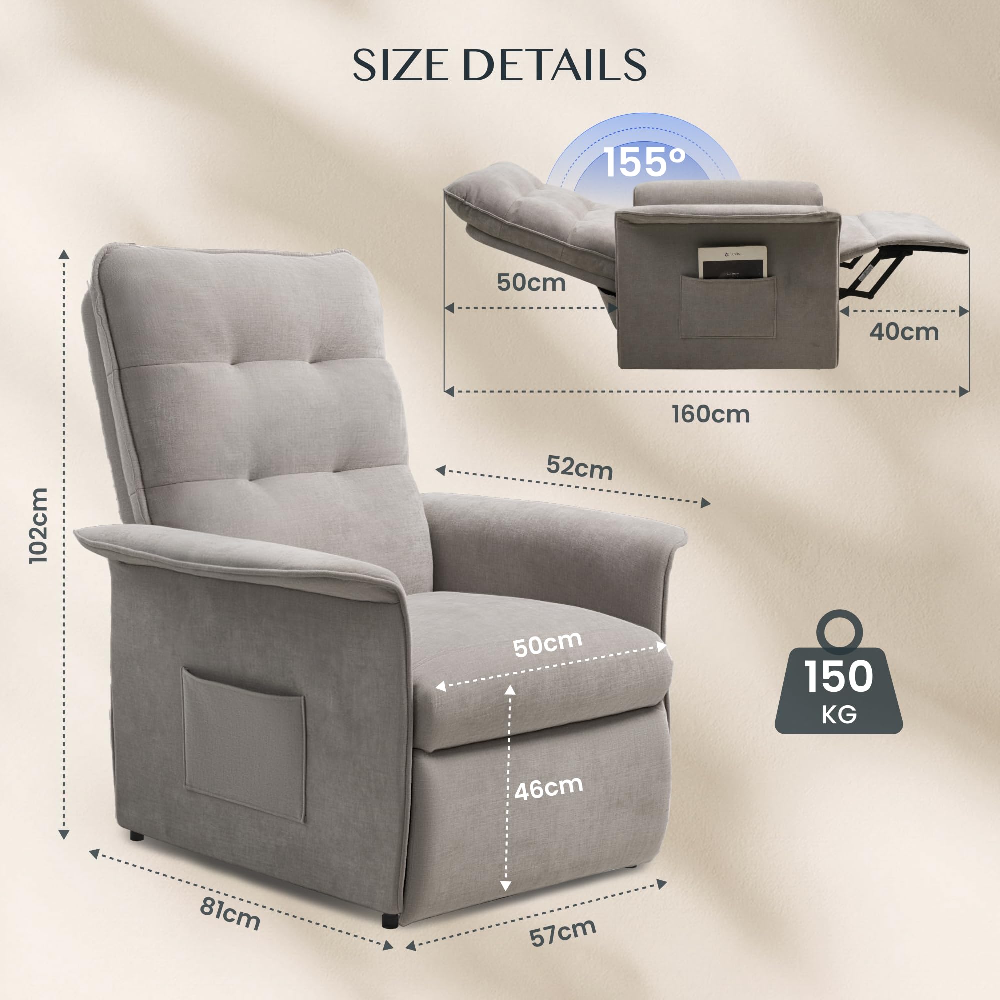 FLEXISPOT Poltrona Relax Elettrica con Schienale Regolabile - Poltrona TV Regolabile con Funzione Recliner, Schienale Regolabile da 125° a 160° – Poltrona Relax Ergonomica Color Grigio Chiaro