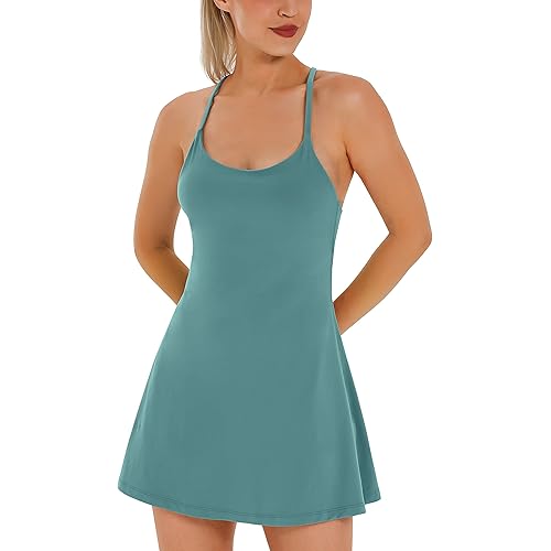 Womens Tennis Dress, Workout Dress with Built-in Bra & Shorts Pockets Exercise Dress for Golf Athletic Dresses for Women