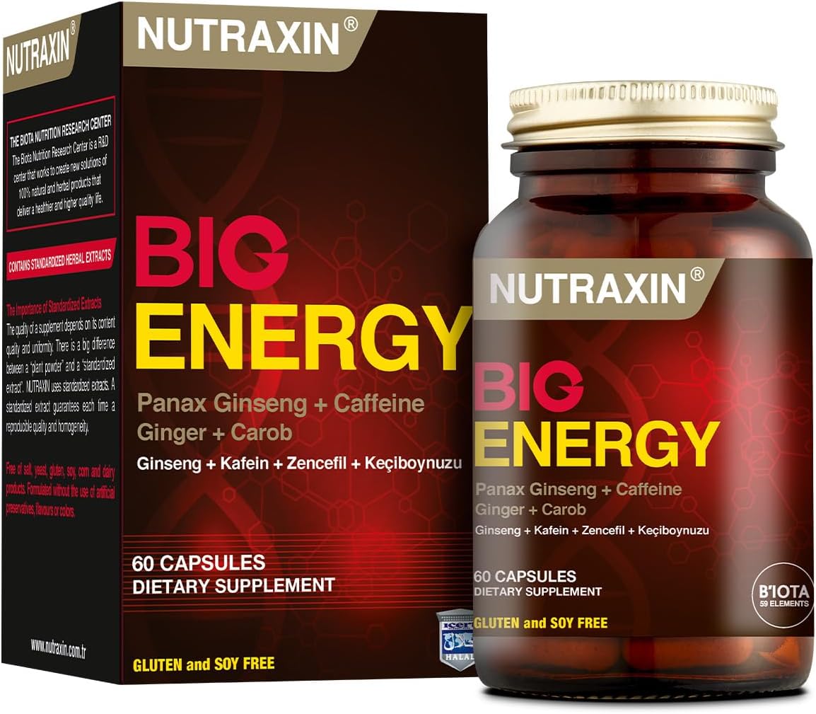 Nutraxin Big Energy 60 Capsules – Advanced Energy & Stamina Supplement with Essential Vitamins, Minerals, and Natural Extracts for Mental Focus, Reduce Fatigue
