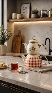 Emaye Çaydanlık Gold Kulp Çizgi Desen 2.1+1.3 Litr