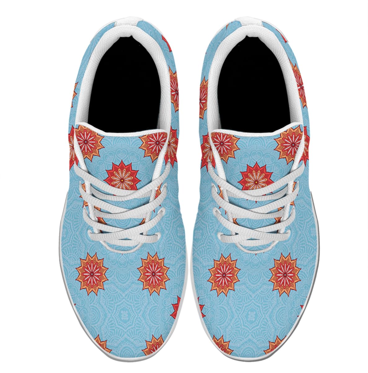 Women Men Ethnic Floral Prints Shoes Slip On Running Shoes Athletic Tennis Sneakers White Size 4
