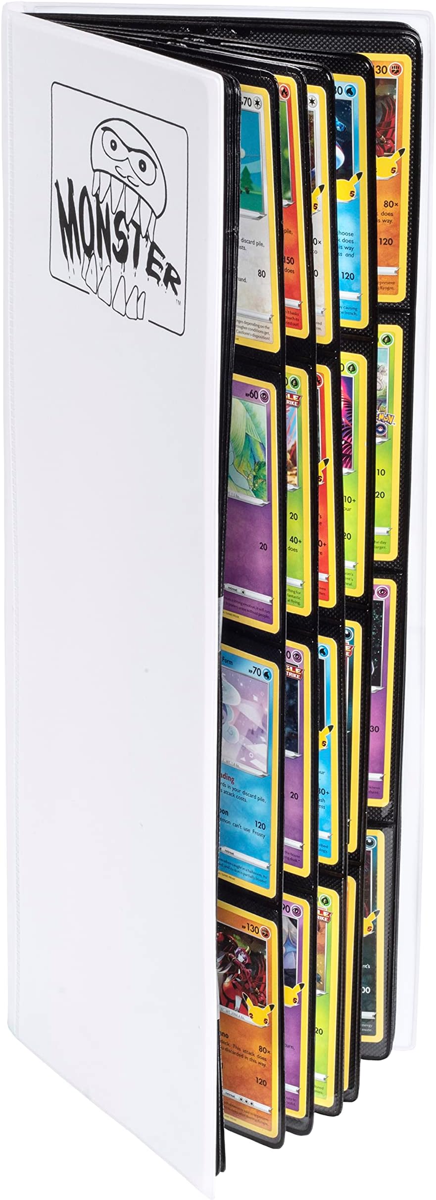 Monster Tower Binder -20 Side Loading Padded Pages that hold 320 cards -Compatible with Yugioh, Magic The Gathering & Pokemon -Unique Trading Card Album with 8 pocket(2 x 4)Configuration - Matte White