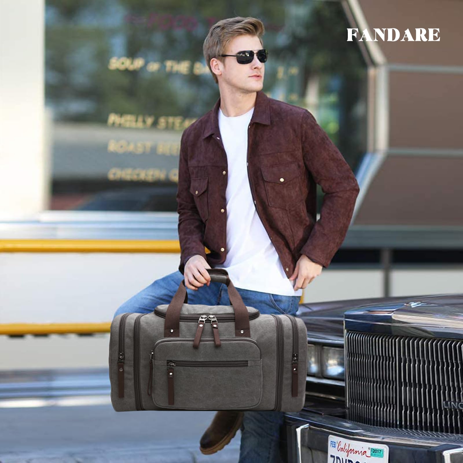 FANDARE Borsa da Sportiva Uomo/Donna Gym Borsa Tote da Viaggio Weekend Overnight Outdoor Camping Borsetta Boston Borsa a Tracolla Traspirante Tela Grigio