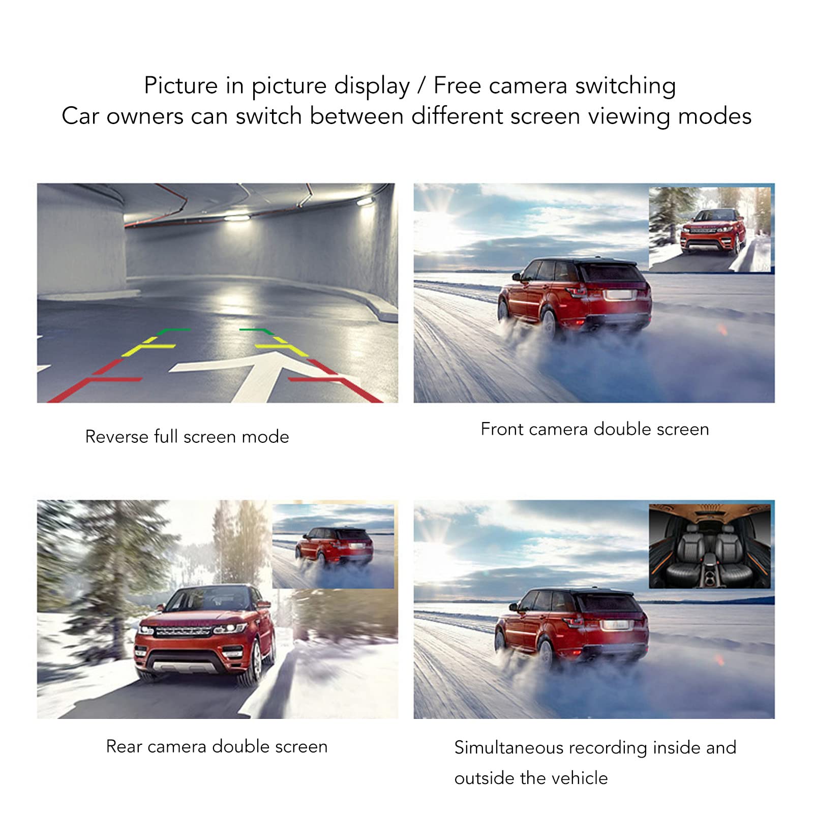 Akozon Dash Cam 3 Vie - Telecamera Auto Frontale + Interna + Posteriore - Visione Notturna - Schermo IPS 4'' - Registrazione Ciclica - GPS