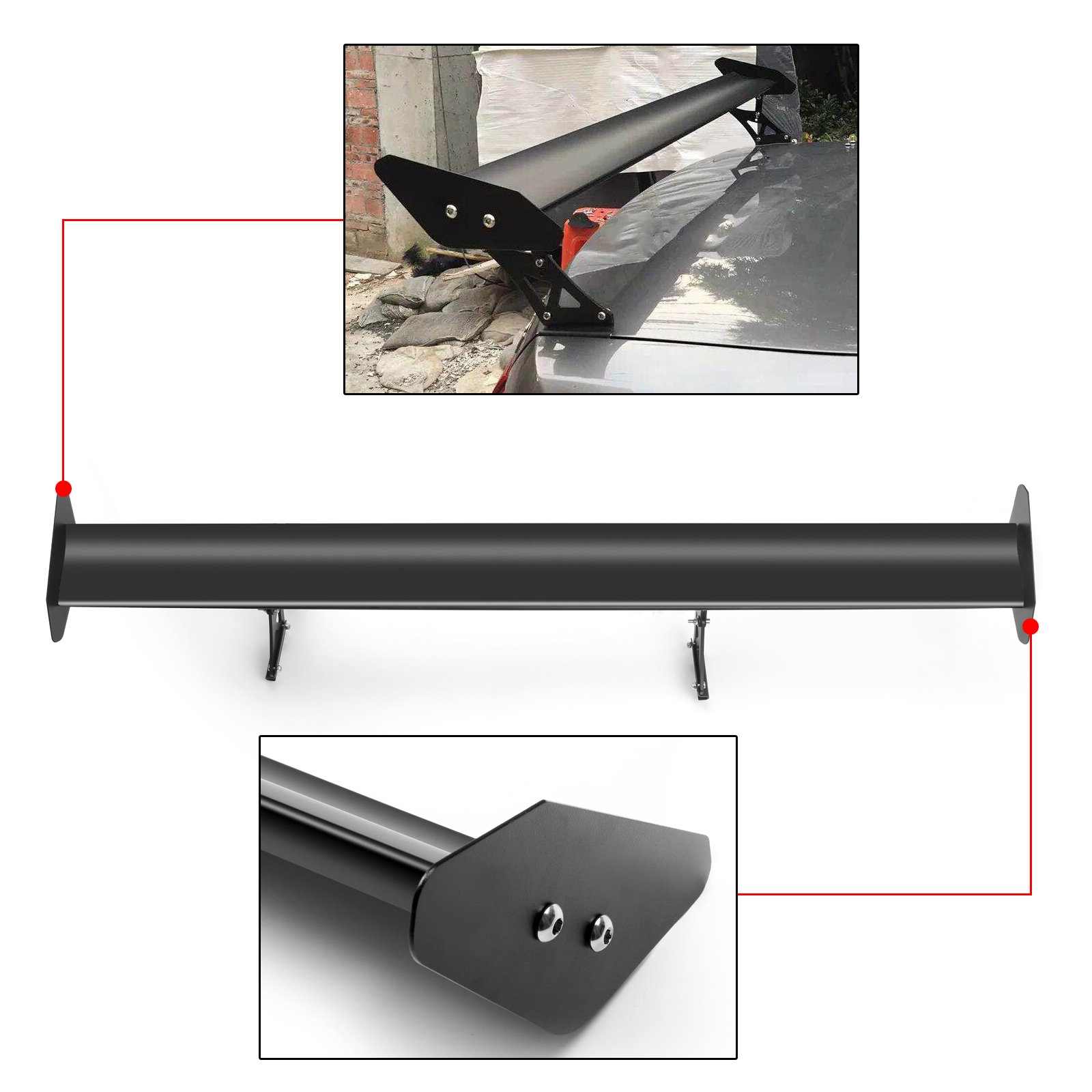 Topteng Alerón para Coche, 53 Pulgadas, 135 cm, Aluminio Ajustable, alerón Trasero de Carreras, Color Negro, Universal