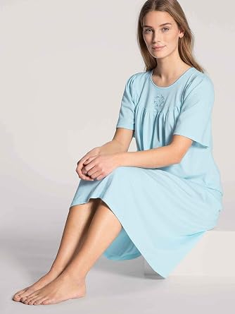 Calida Women's Soft Cotton Nightgown Classic Short-Sleeved Summer Nightdress, 100% Soft Cotton, 43 in