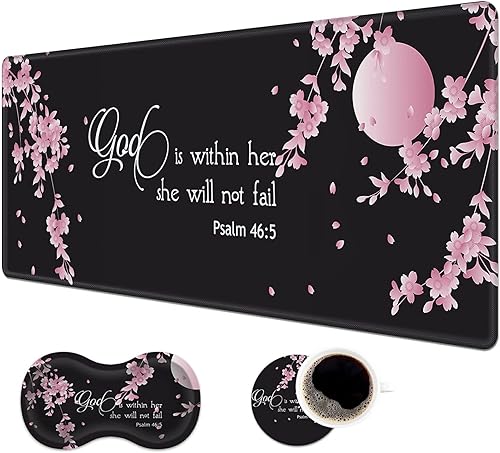 Alfombrilla de escritorio + reposamuñecas + juego de posavasos, alfombrilla duradera de escritorio de oficina de 31.5 x 11.8 pulgadas, alfombrilla