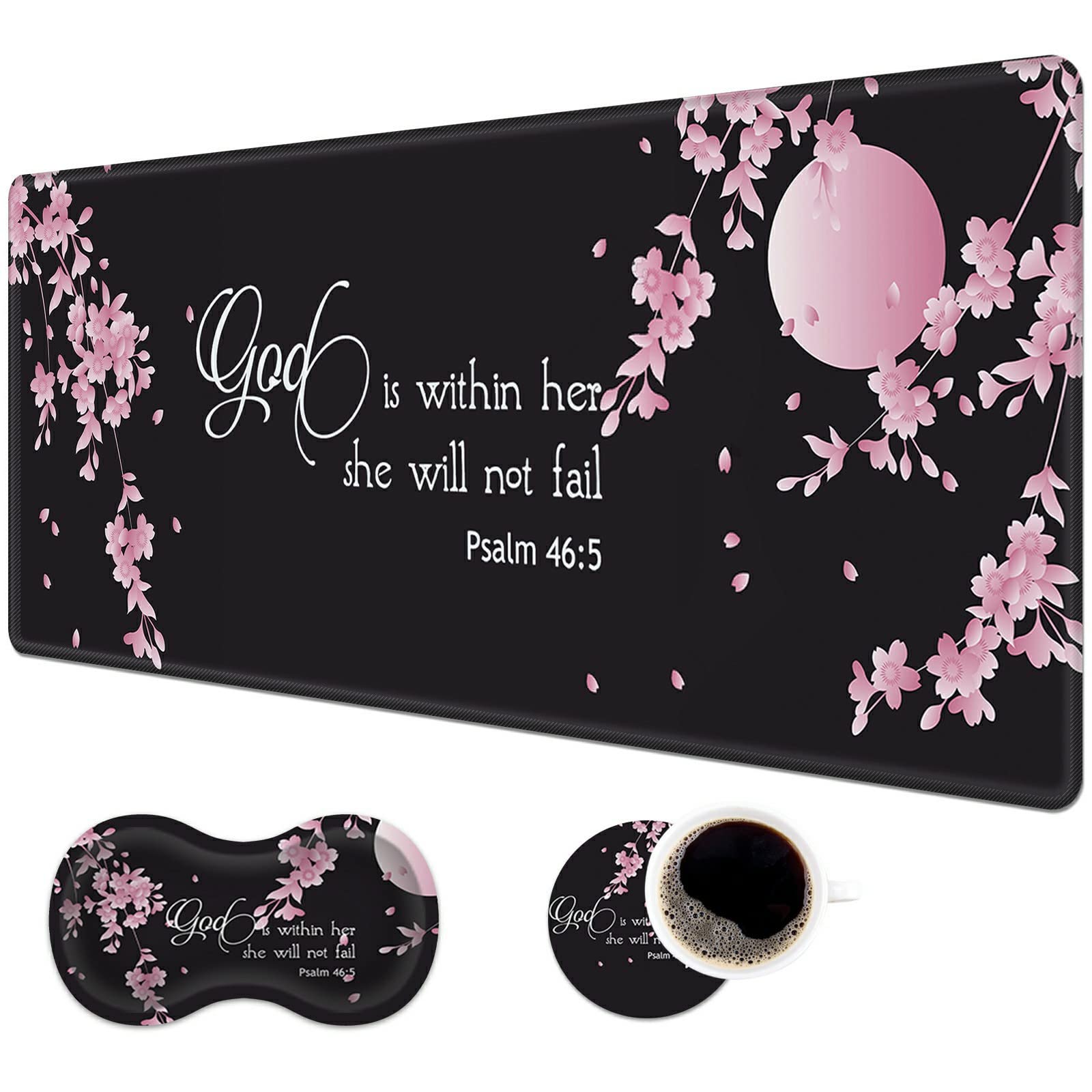 Desk Pad Mat + Wrist Rest Pad + Coasters Set, Durable Office Desk Mat 31.5"x 11.8", Large Gaming Mouse Pad Extended Non-Slip Rubber Base Keyboard Pad