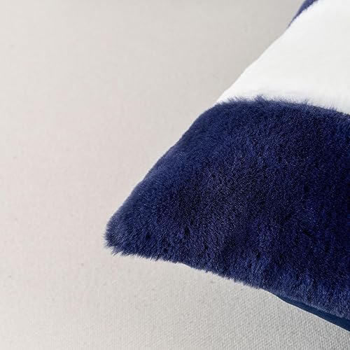 Miniatura 2 de HAUSSY Paquete de 2 fundas de almohada decorativas de color azul marino + blanco a rayas de 18 x 18 pulgadas, piel sintética suave de conejoparte