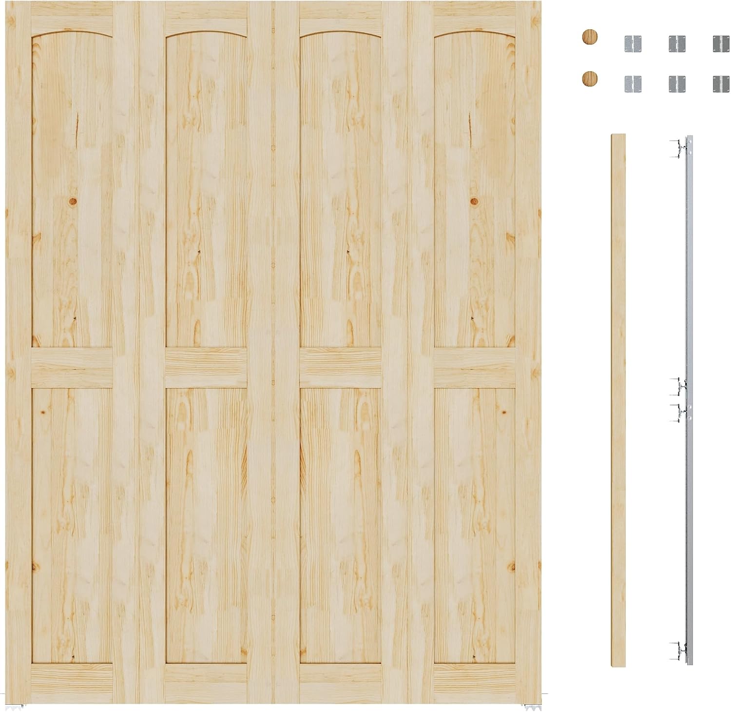 60'' x 80" Solid Bifold Closet Door, Pine Wood Interior Door Slab with Bi-Fold Hardware, Folding Barn Door Interior with Hardware, Fascia & Knob, Unfnished Smooth Surface