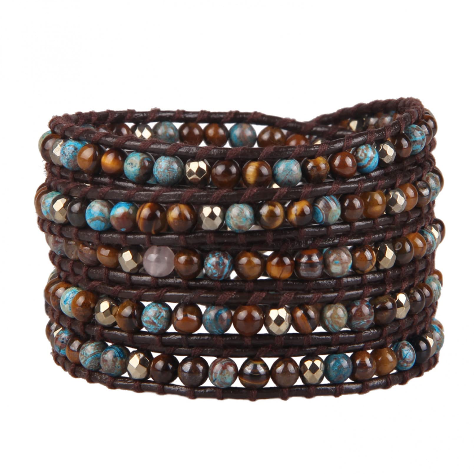 YEKIM Pulsera de cuentas para mujer, pulsera larga de cuentas de piedra, 5 hebras envueltas