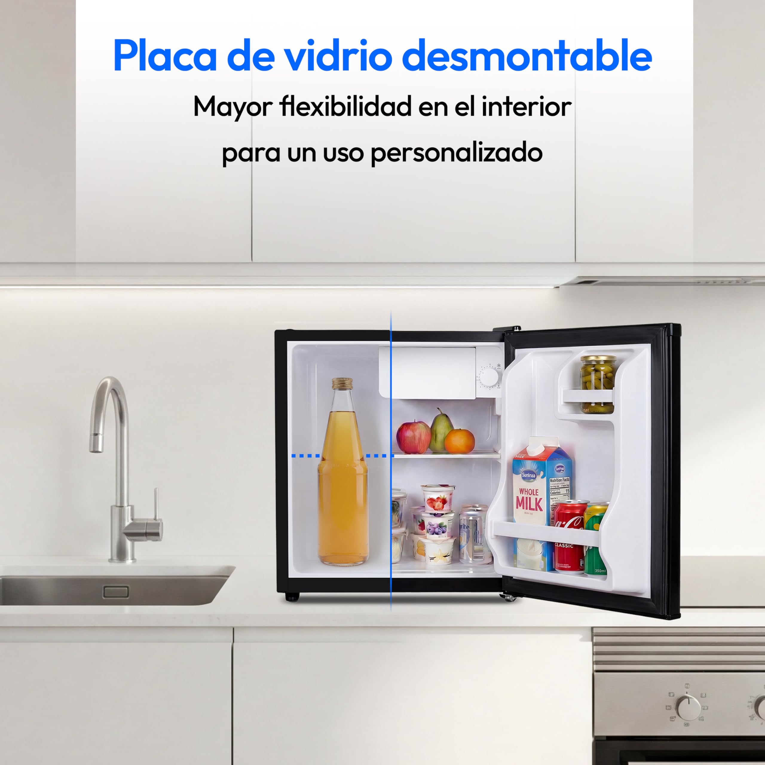 MEDION Mini frigorífico con cerradura y congelador 42 L, silencioso pequeño frigorífico para oficina hotel minibar camping gaming, bebidas alimentos hielo, puerta reversible, MD 370001 negro