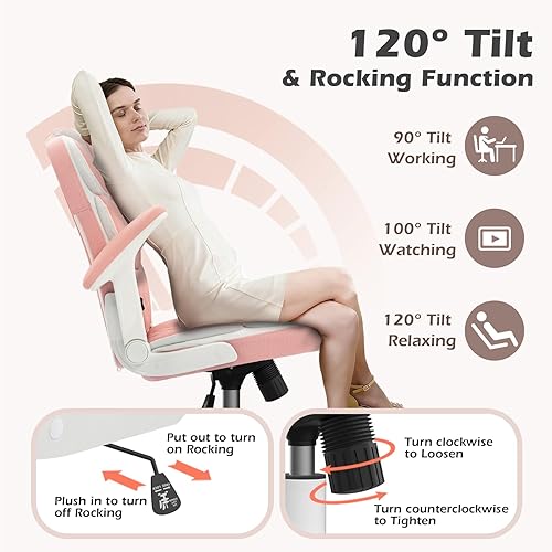 Miniatura 6 de Silla de escritorio ergonómica, silla de oficina rosa, sillas de escritorio con ruedas y reposabrazos abatibles, silla de computadora ajustable de