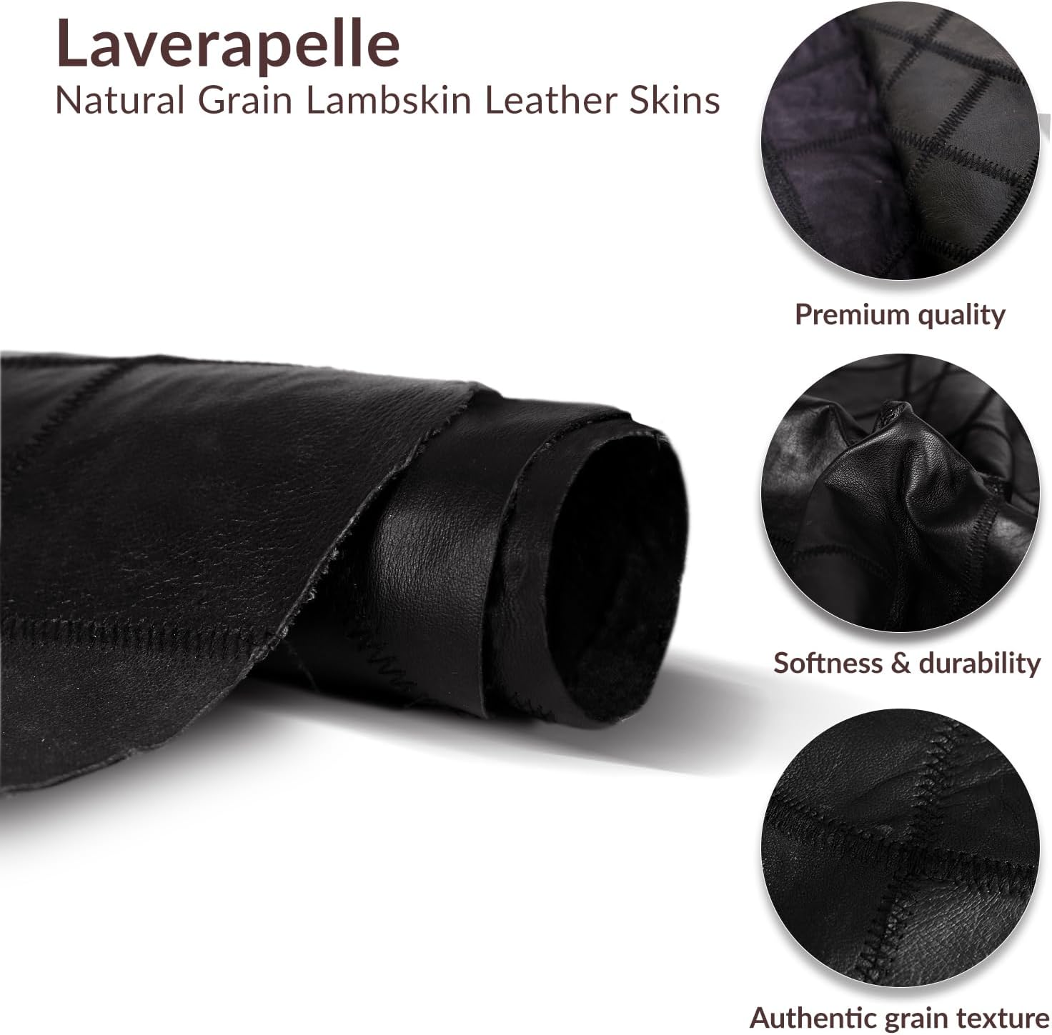 Laverapelle Natural Grain Lambskin PatchLeather Skins (Black, 60 Square Feet)