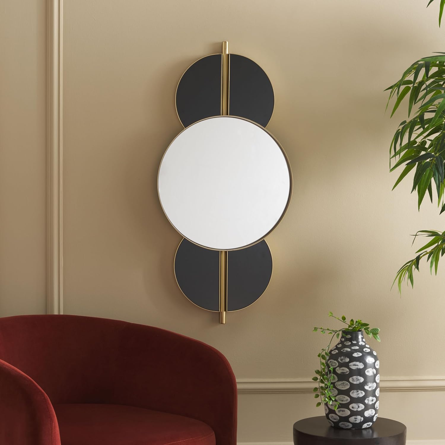 SAFAVIEH Home Collection Syrus Modern Gold/Black 17 x 35-inch Iron & Glass Decorative Accent Wall Mirror, Ideal for Bedroom, Living Room, Bathroom, Foyer, Entryway