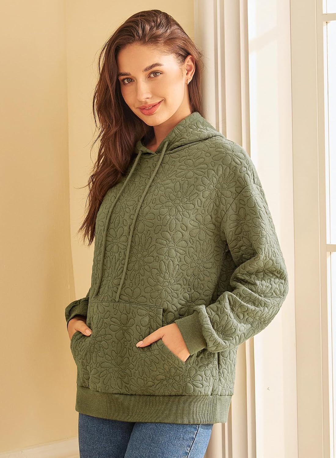 EVALESS Womens Hoodies Casual Long Sleeve Drawstring Jacquard Sweatshirt Pullover Tops Loose Outfits Clothes - Image 3