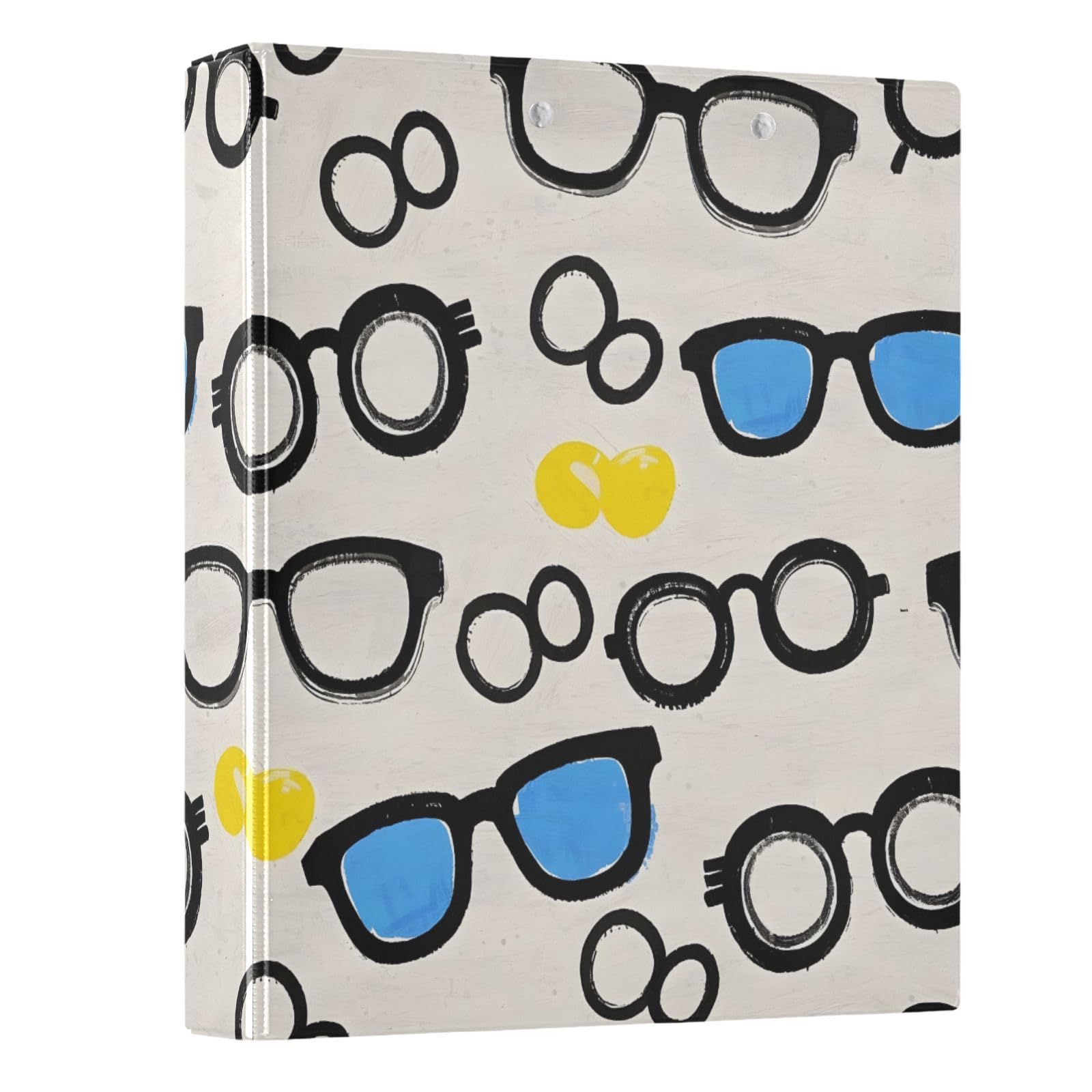 3 Ring Binder Glasses Summer Pattern 1.5 inch Binders Three Ring Binders with Clipboard Fit 8.5'' x 11'' Paper 3 Interior PVC Clear Pockets for Office Supplies
