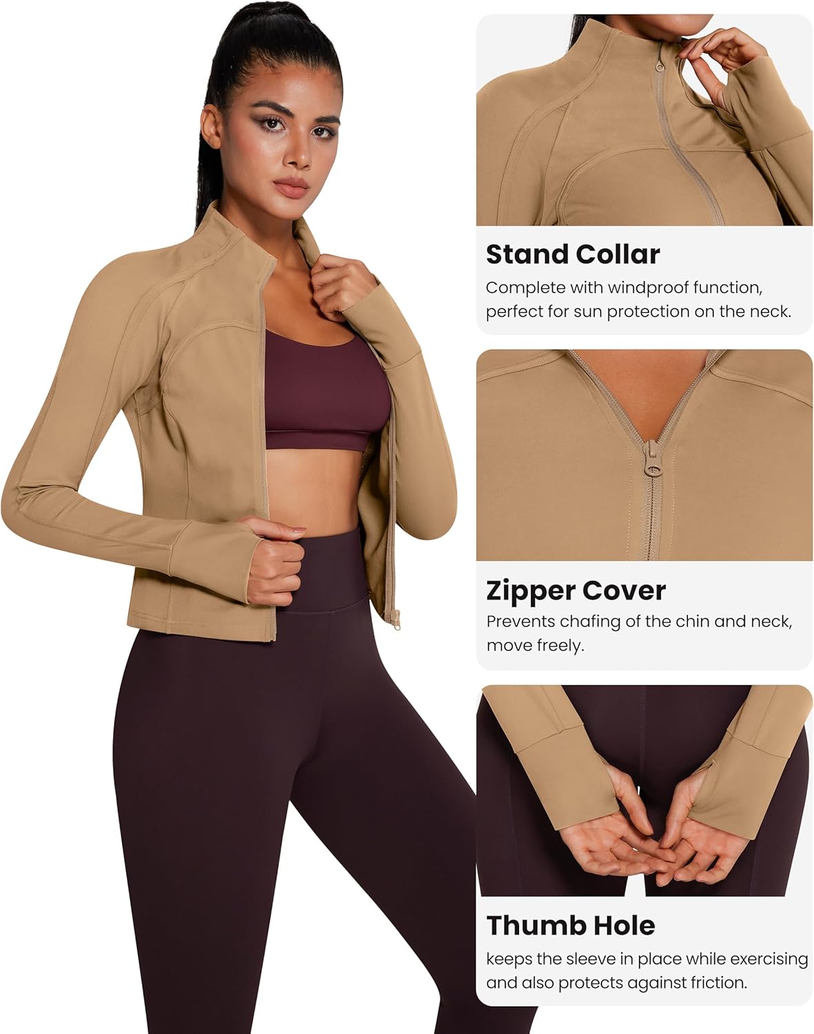 Womens Zip Up Bbl Jacket Lightweight Cropped Athletic Jacket Track Gym Workout Jackets for Running Yoga Hiking - Image 4