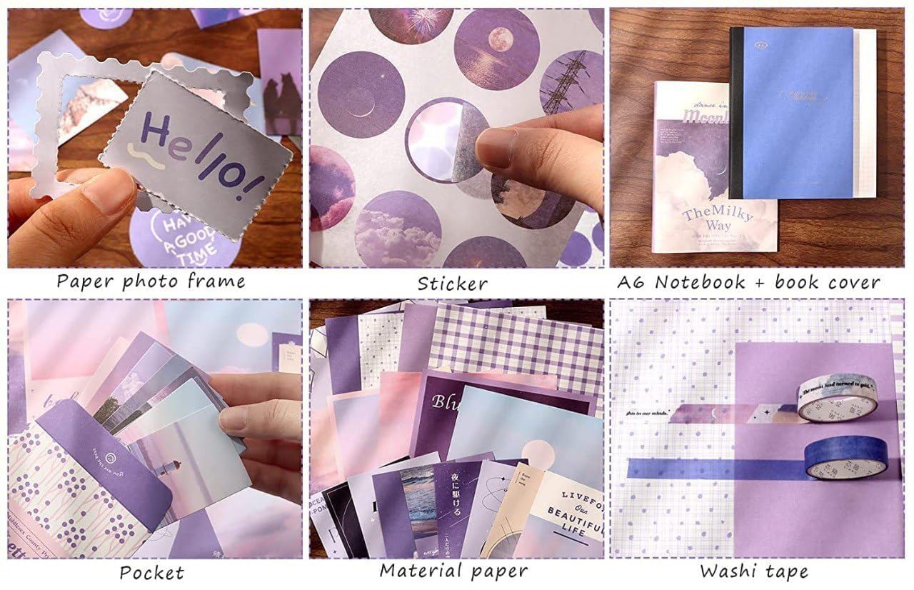 ONISWELL Scrapbook Journaling Kit with A6 Notebook | Stickers Sheets Washi Tape Decorative Papers Photo Frames Note Papers Cards | DIY Craft Journal Gift Box Set for Scrapbooking 1