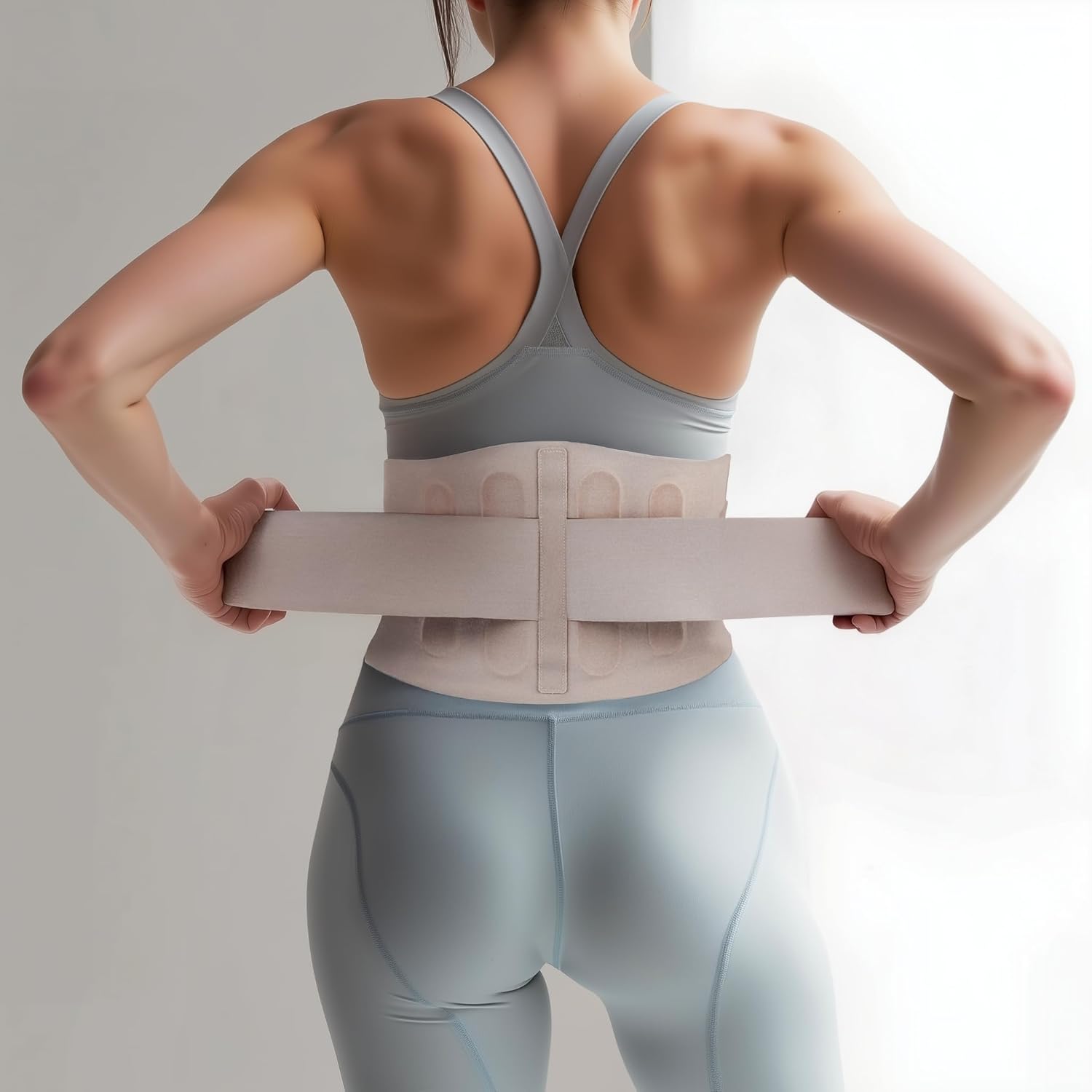 Slim Fit Lower Back Brace – Ultra-Thin Ergonomic H-Shaped Resin Support, Seamless Design for Strong & Comfortable Lumbar Support, Lightweight & Discreet Back Brace (Beige, Medium)