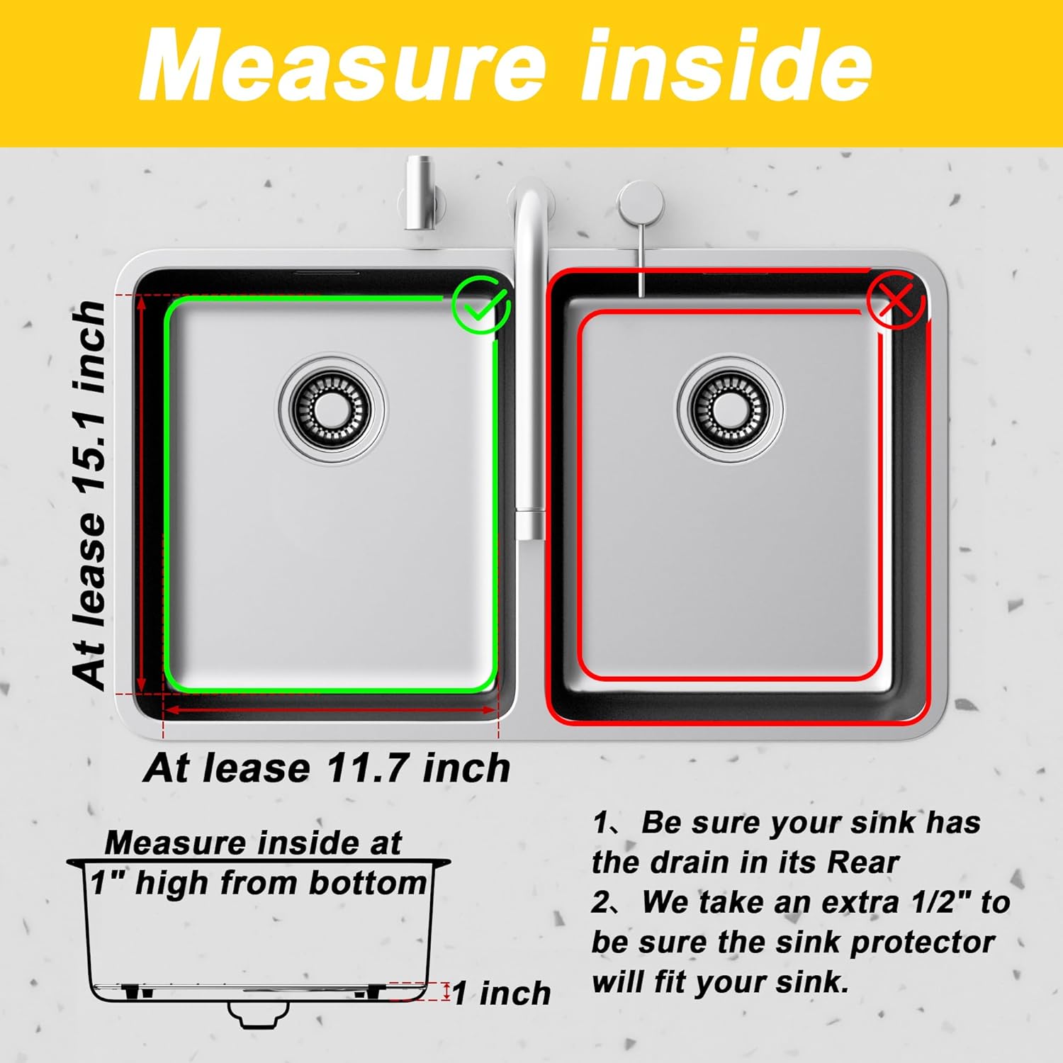 Sink Grid Protectors 14.5"x11", 2 Packs of Stainless Steel Sink Grates,Kitchen Sink Racks with Rear Drain Hole and Strainer,Bottom Sink Grid with Corner Radius 3-1/2"