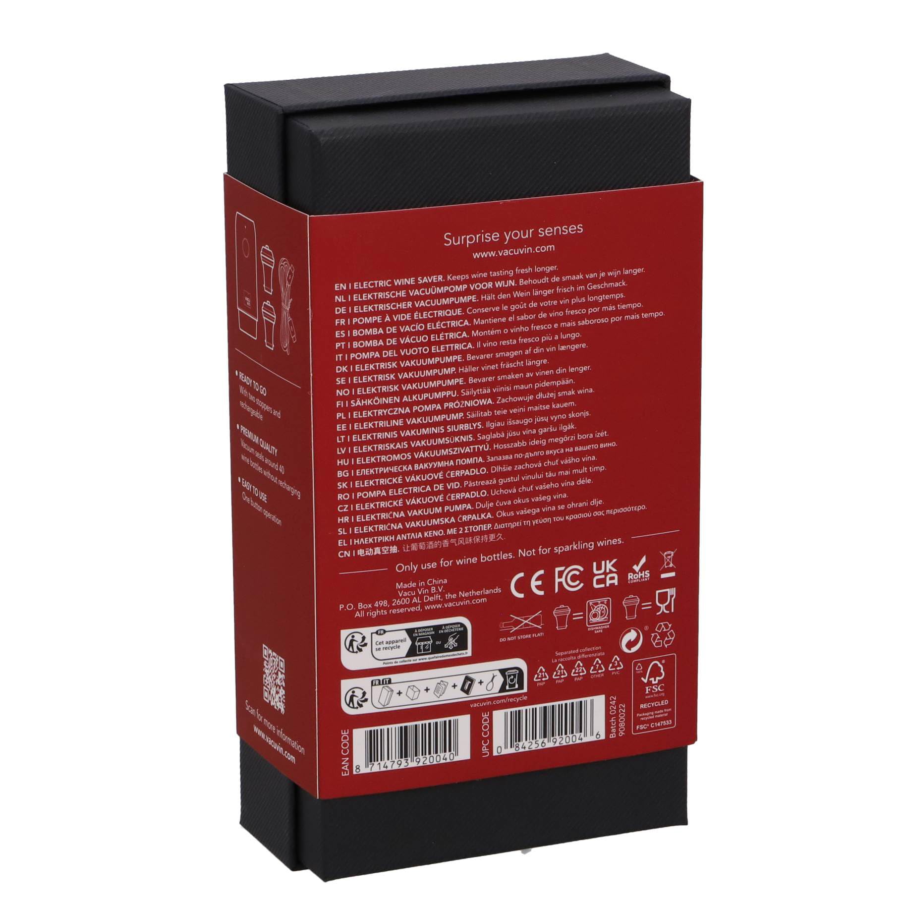 Vacu Vin Elektrischer Weinsaver - mit 2 Stopfen, wiederaufladbarer Vakuumverschluss, ideal zum Konservieren von bis zu 40 Flaschen, perfekt für Zuhause, Küche und jede Gelegenheit, inkl. Geschenkbox