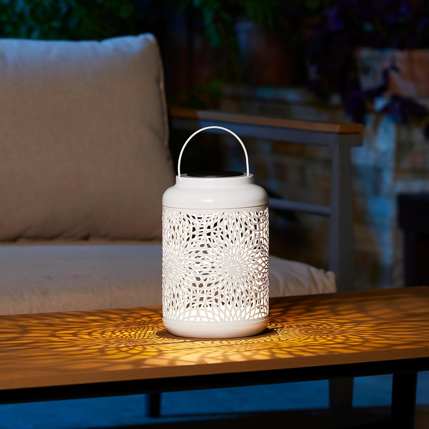 Glitzhome Solar Lanterns Outdoor Waterproof, Set of 2 LED Lanterns Outdoor Hanging Decorative Light, Metal Hanging Solar Lights for Garden Patio Porch Decor(White)