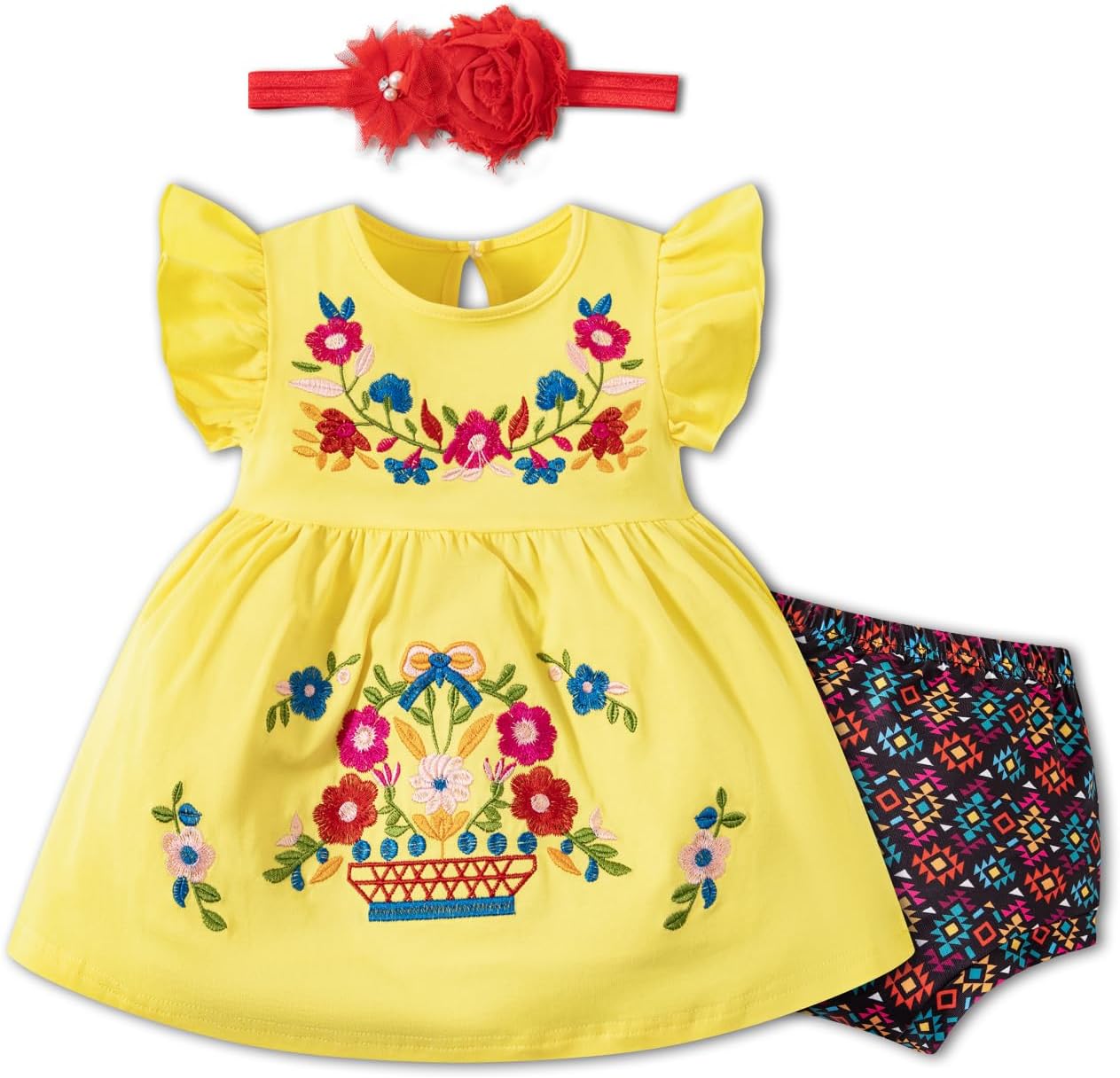 MOMMY’S NEW MAN Baby Girl Summer Clothes Embroidery Mexican Dress and Shorts Set Ethnic Wear