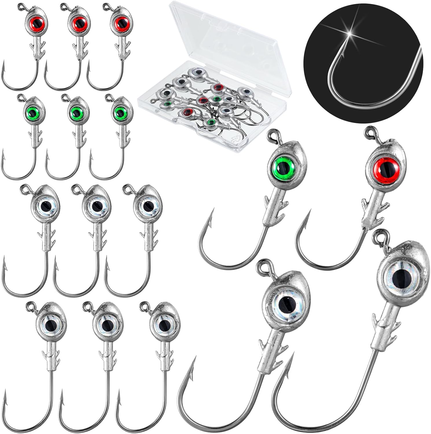 Seenelling 12 Pcs Fishing Jig Heads 3D Eyes Crappie Trout