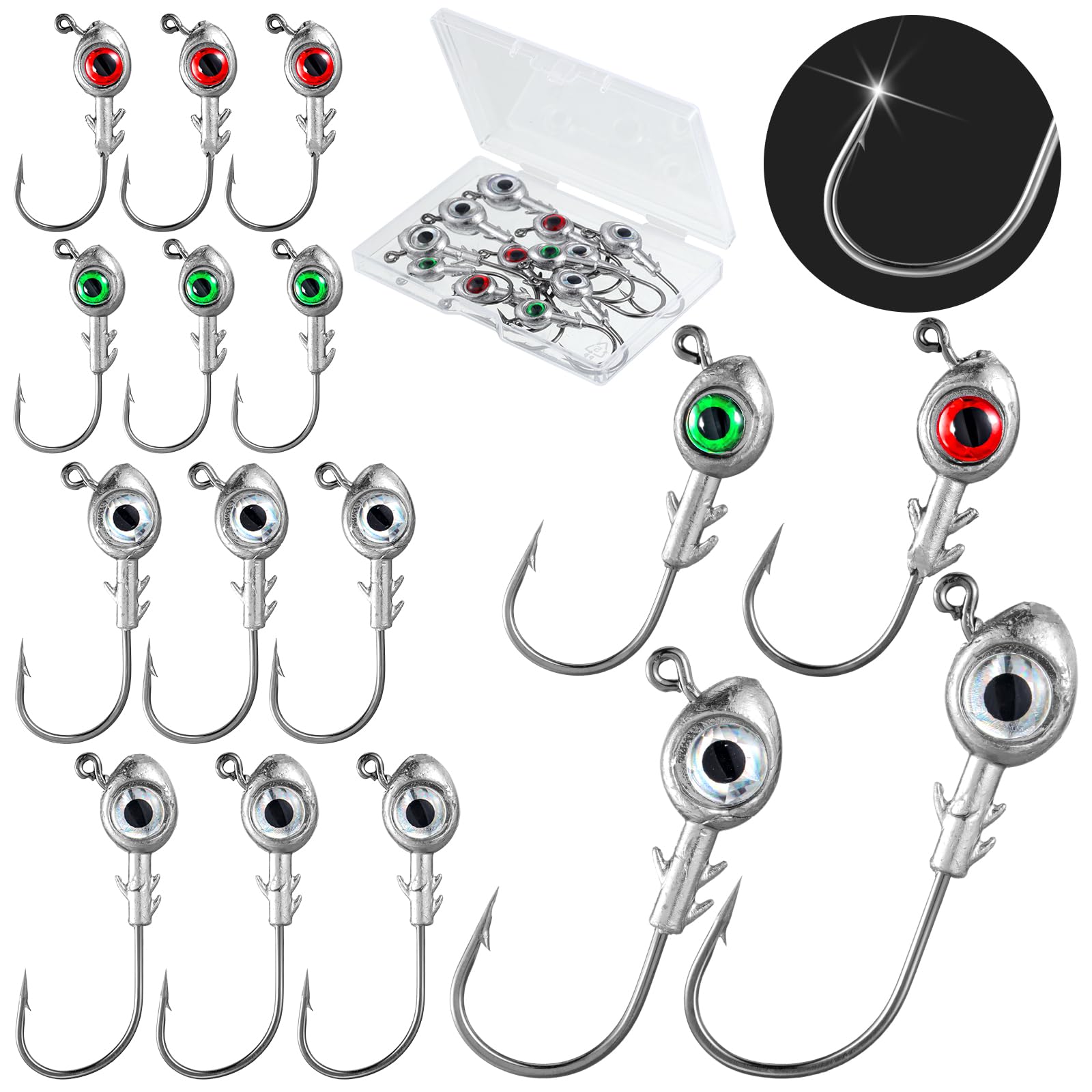 Seenelling 12 Pcs Fishing Jig Heads 3D Eyes Crappie Trout Bass Heads Jigs Tackle Lure Fishing Jigs Heads Hooks Suitable for Freshwater and Saltwater 3